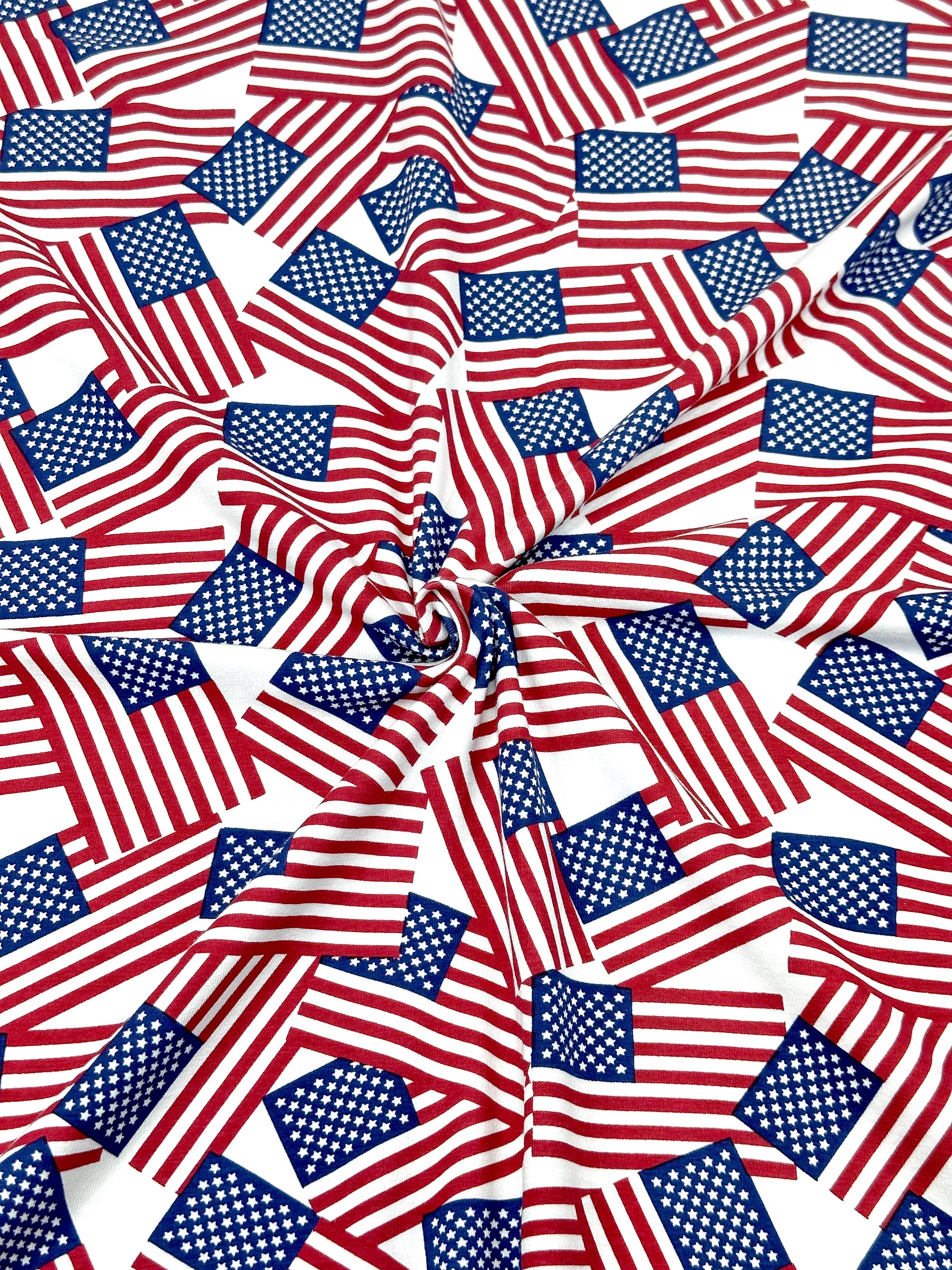 (COTTON SPANDEX) AMERICAN FLAGS ON OFF WHITE