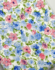 (DBP) SMALL CORAL AND BLUE FLOWERS ON OFF WHITE (3)