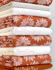 (RAYON MODAL) OFF WHITE SUNFLOWERS ON DARK ORANGE