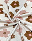 (4X2 RIB) BROWN AND LIGHT BLUSH DAISIES ON CREAM
