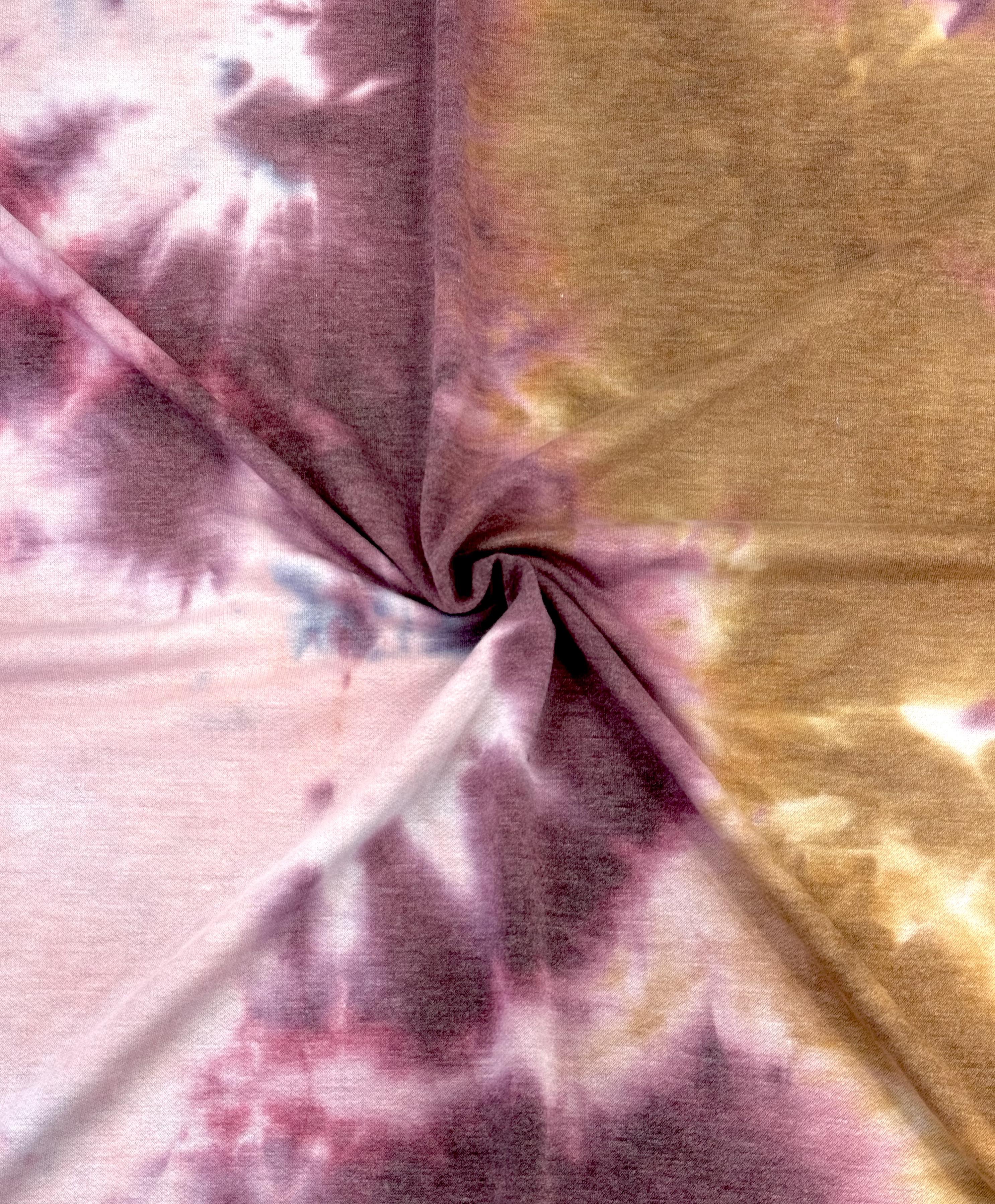 (FRENCH TERRY) BURGUNDY, NAVY AND TOBACCO BROWN TIE DYE