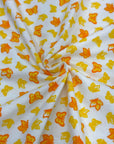 (COTTON SPANDEX) SMALL YELLOW AND ORANGE BUTTERFLIES ON OFF WHITE