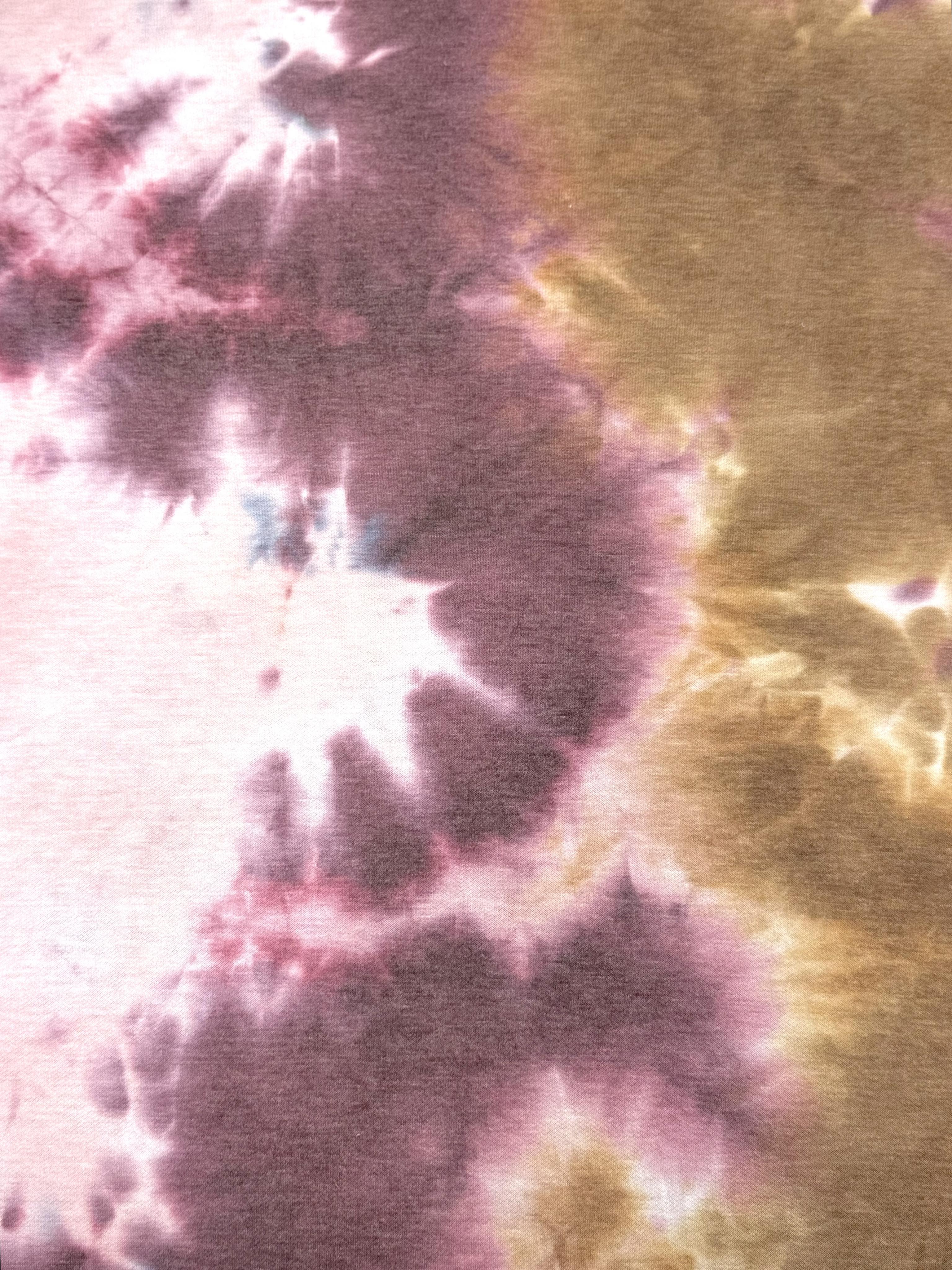 (FRENCH TERRY) BURGUNDY, NAVY AND TOBACCO BROWN TIE DYE