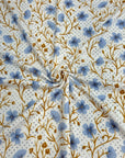 (DBP) BERRY BLUE && GOLD WONDERLAND FLOWERS ON WHITE