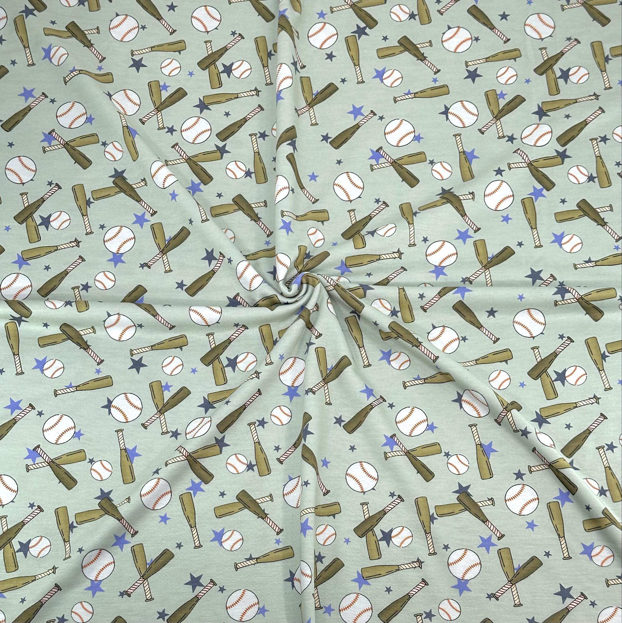 (FRENCH TERRY) BASEBALLS AND BATS ON LIGHT SAGE (1)