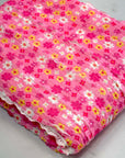 (RUFFLE LACE) YELLOW, PINK AND OFF WHITE TINY FLOWERS ON PINK