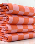 (FRENCH TERRY) ORANGE AND PINK CHECKERED