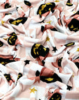 (YUMMY RIB) BLACK PUMPKINS WITH BOWS AND STARS ON LIGHT PINK CHECKERED (2)