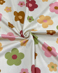 (4X2 RIB) PISTACHIO, BROWN, PINK AND LIGHT MUSTARD DAISIES ON CREAM