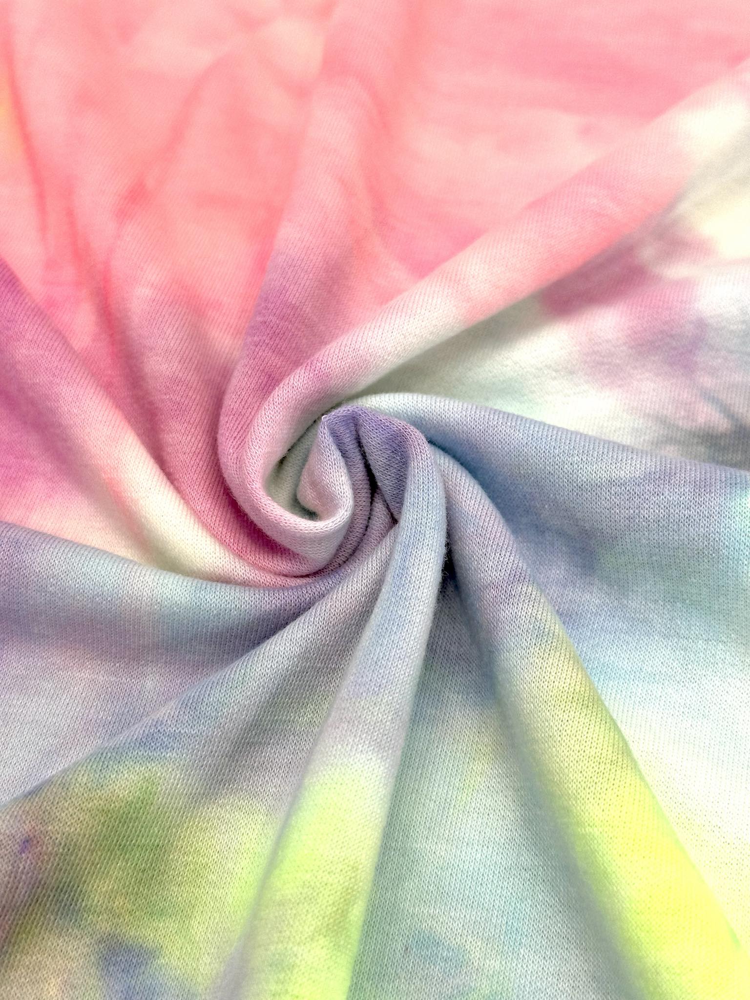 (FRENCH TERRY) LIME, PURPLE, PINK, AND SKY BLUE TIE DYE