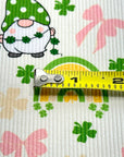 (2X2 YUMMY RIB) ST PATRICK'S GNOMES WITH PINK BOWS ON OFF WHITE