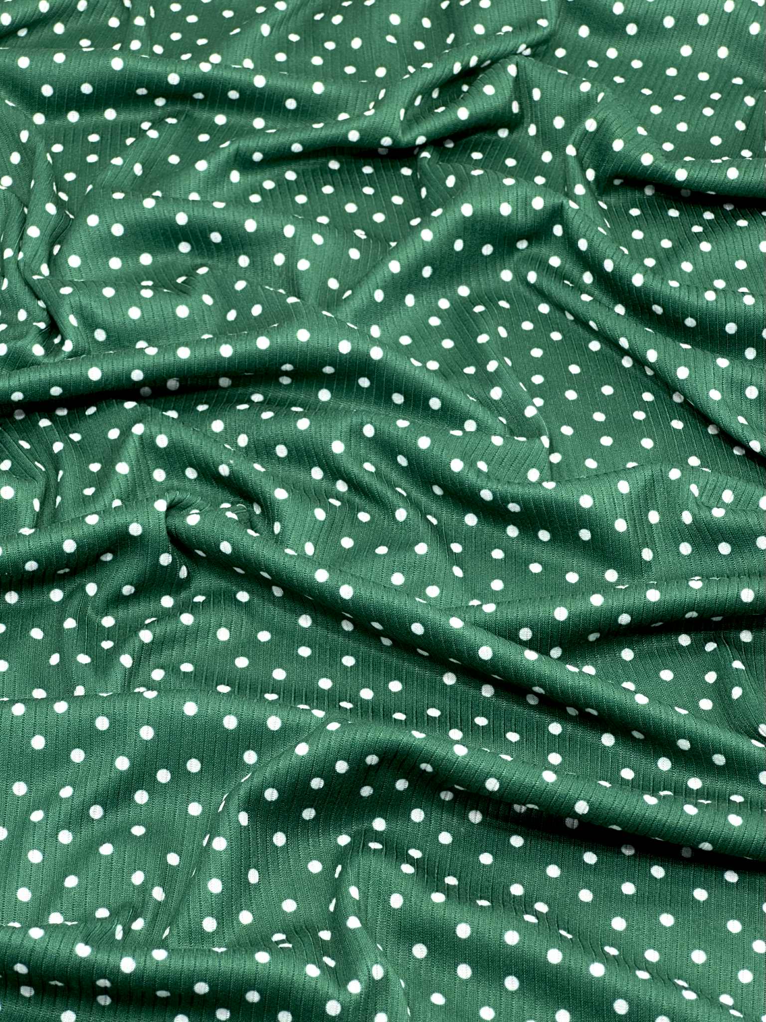 (4X2 RIB) TINY OFF WHITE POLKA DOTS ON EMERALD