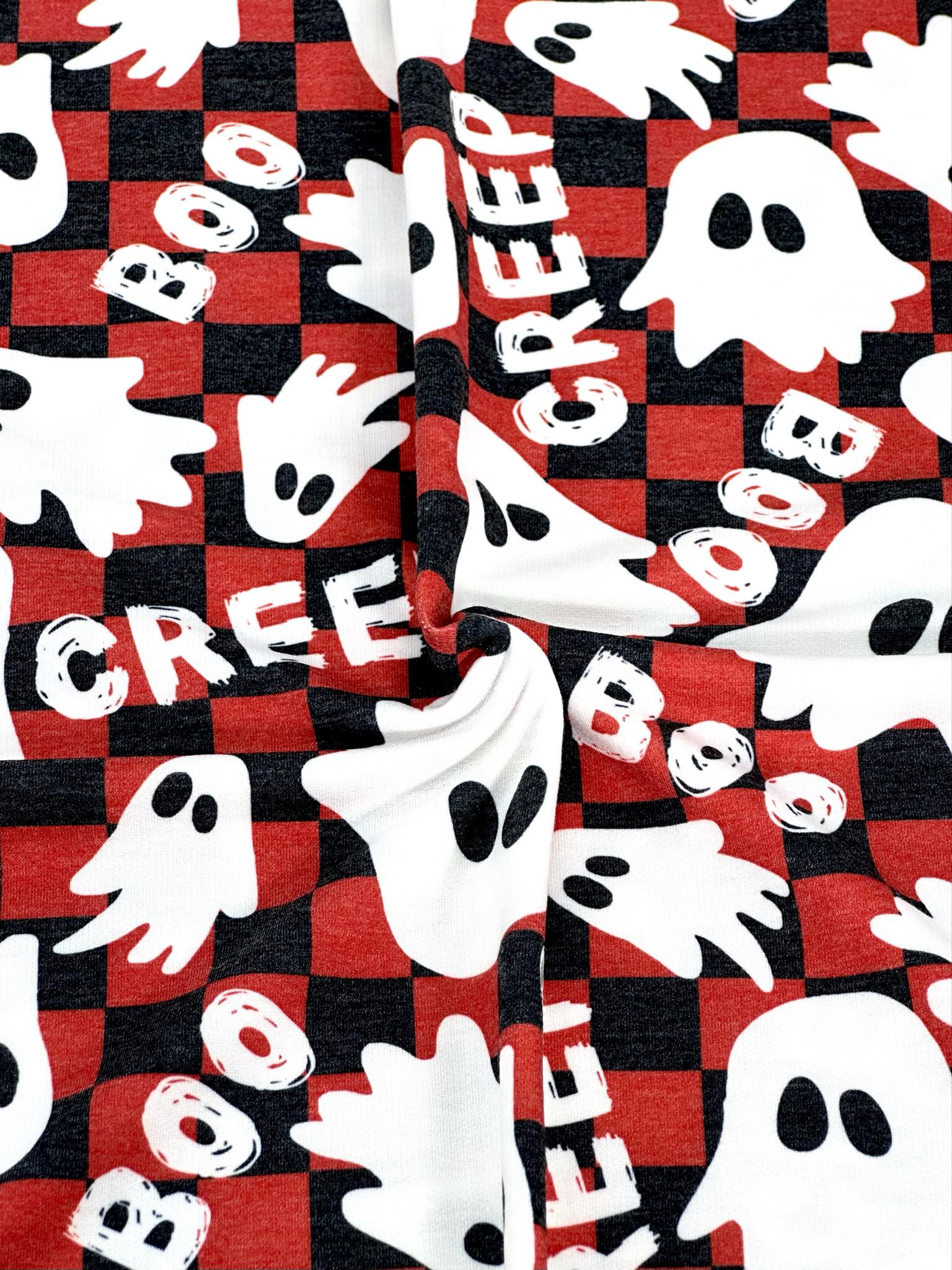 (FRENCH TERRY) GHOST ON RED AND BLACK CHECKERED PRINT