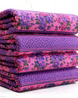 (COTTON JERSEY) HOT PINK AND PURPLE FLORAL/ POLKA DOT STRIPE