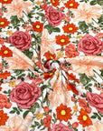 (4X2 RIB) RUST, PEACH, AND COPPER HATTIE FLOWERS ON OFF WHITE