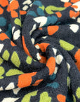 (HACCI SWEATER KNIT) ORANGE, GREEN, TEAL AND OFF WHITE LEOPARD ON NAVY
