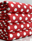 (COTTON SPANDEX) OFF WHITE POLKA DOTS ON RED