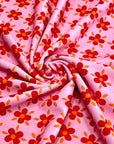 (SWIM) RED AND ORANGE FLOWERS ON PINK