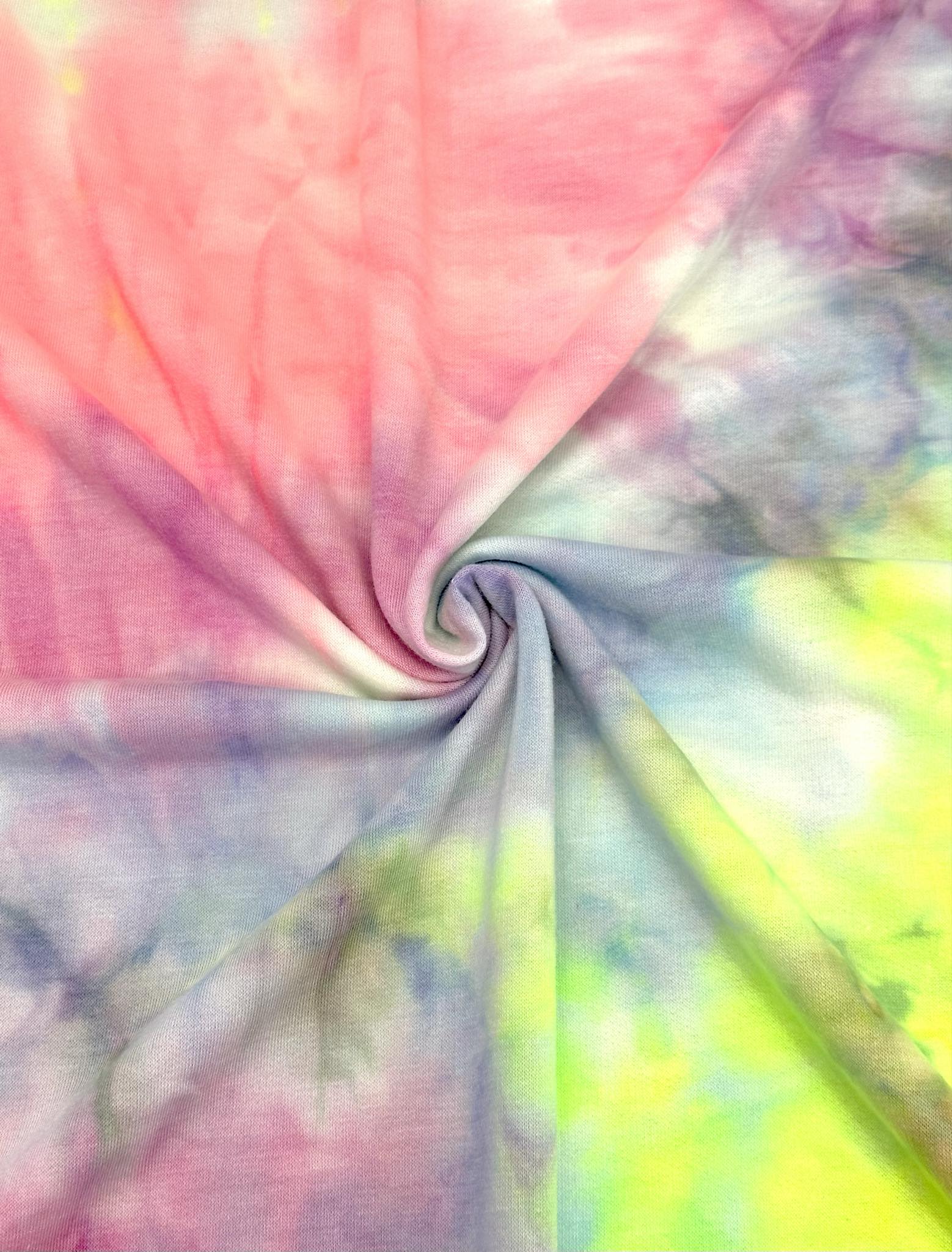 (FRENCH TERRY) LIME, PURPLE, PINK, AND SKY BLUE TIE DYE