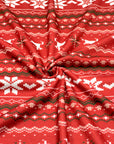 (SWEATER KNIT) OFF WHITE REINDEERS AND OFF WHITE POINSETTIA'S ON RED
