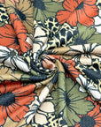 (4X2 RIB) OLIVE, BROWN, RUST AND LEOPARD CREAM FLOWERS