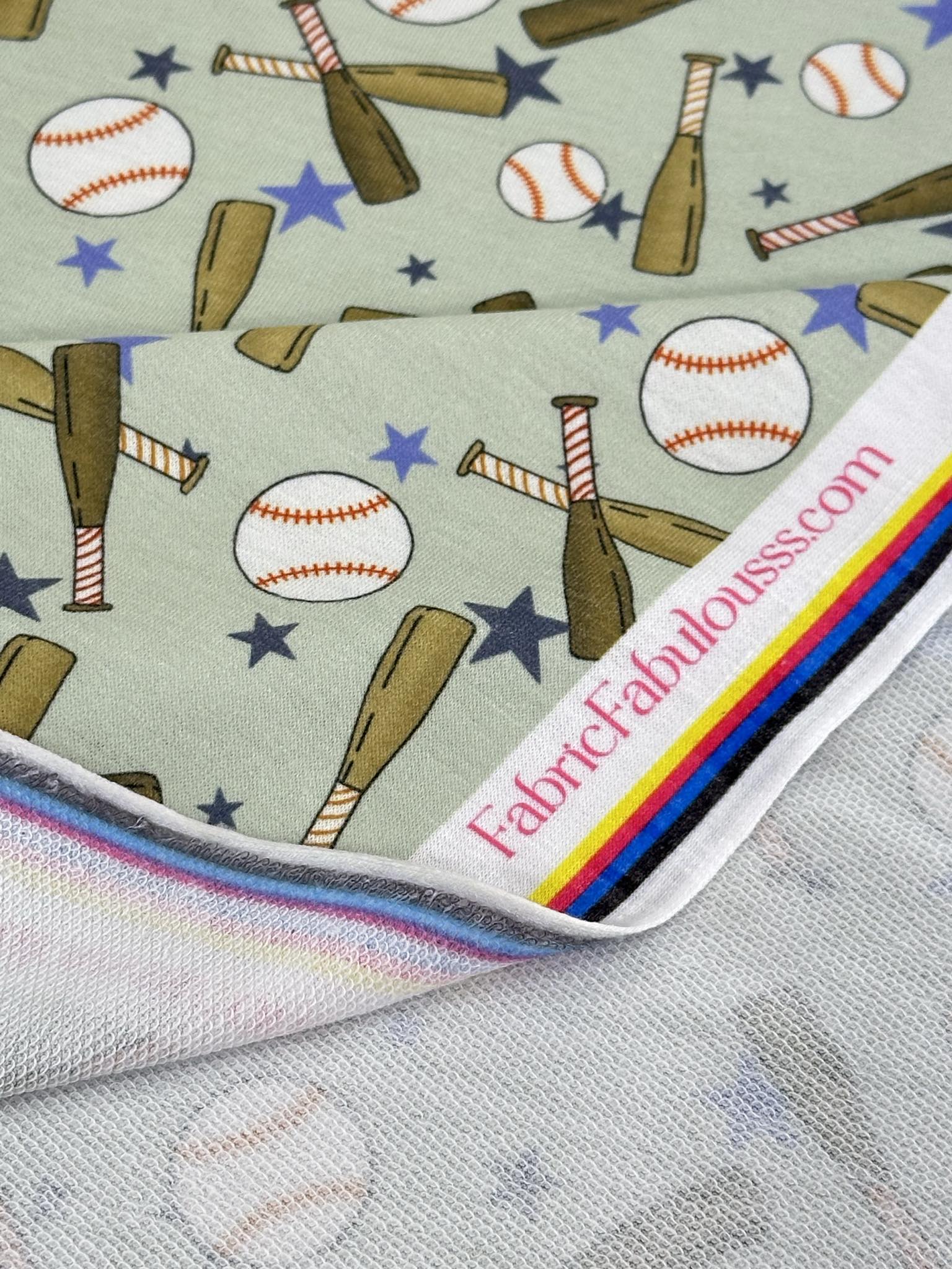 (FRENCH TERRY) BASEBALLS AND BATS ON LIGHT SAGE (1)