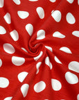 (COTTON SPANDEX) OFF WHITE POLKA DOTS ON RED