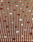 (WOVEN) BROWN AND OFF WHITE GINGHAM WITH FLOWERS