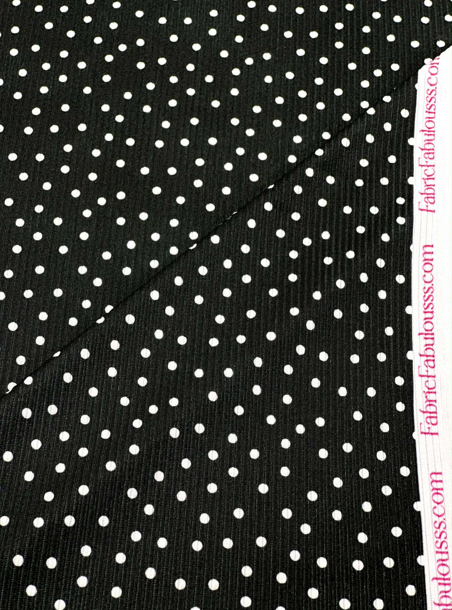 (4X2 RIB) TINY OFF WHITE POLKA DOTS ON BLACK