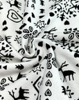 (FRENCH TERRY) BLACK REINDEERS, HEARTS, AND SNOWFLAKES PATTERN ON OFF WHITE