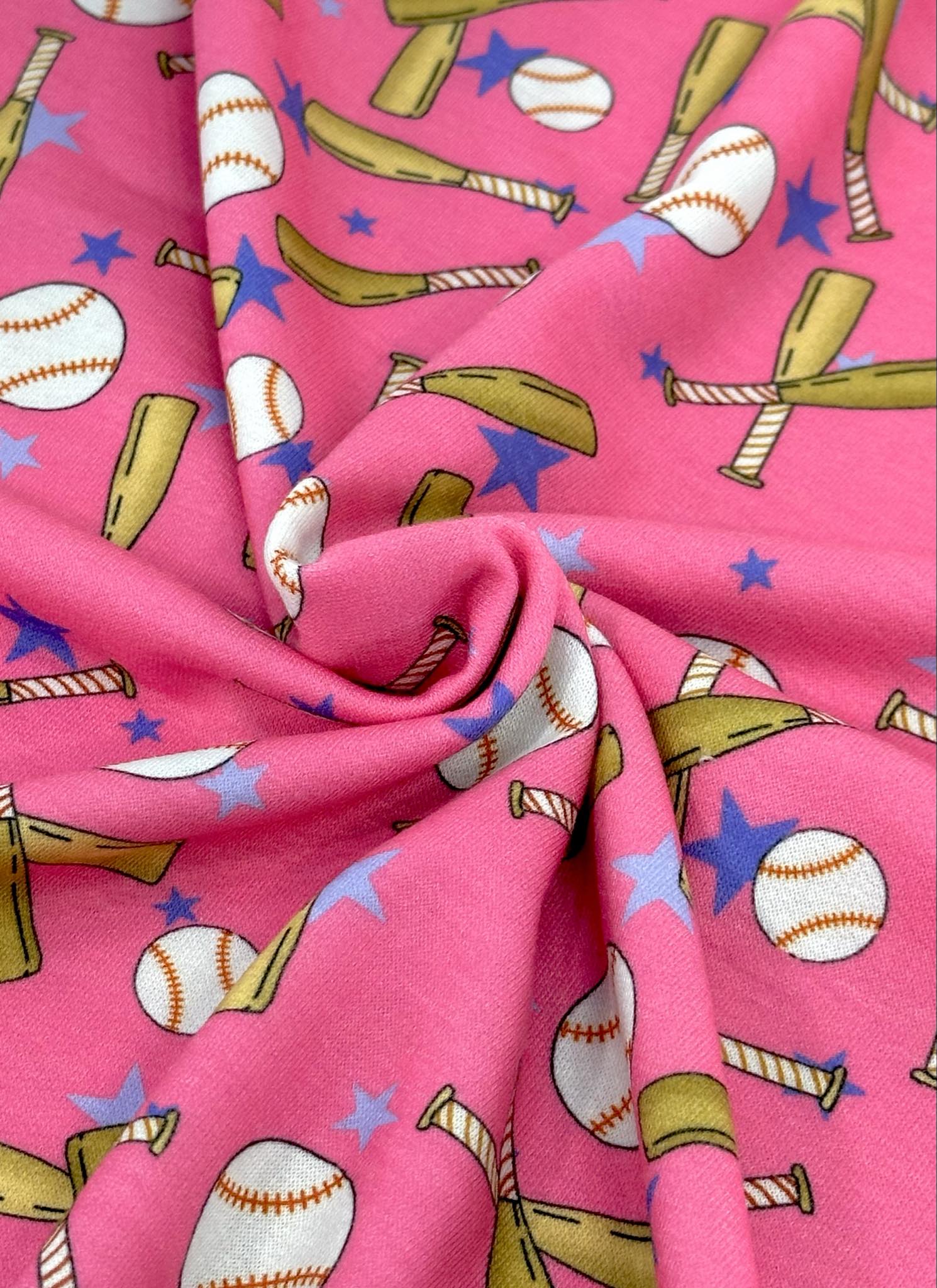 (FRENCH TERRY) BASEBALLS AND BATS ON PINK (3)