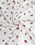 (POINTELLE RIB) TINY RED CHERRIES WITH BOWS ON OFF WHITE