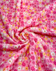 (RUFFLE LACE) YELLOW, PINK AND OFF WHITE TINY FLOWERS ON PINK