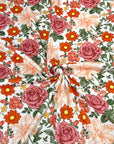 (4X2 RIB) RUST, PEACH, AND COPPER HATTIE FLOWERS ON OFF WHITE