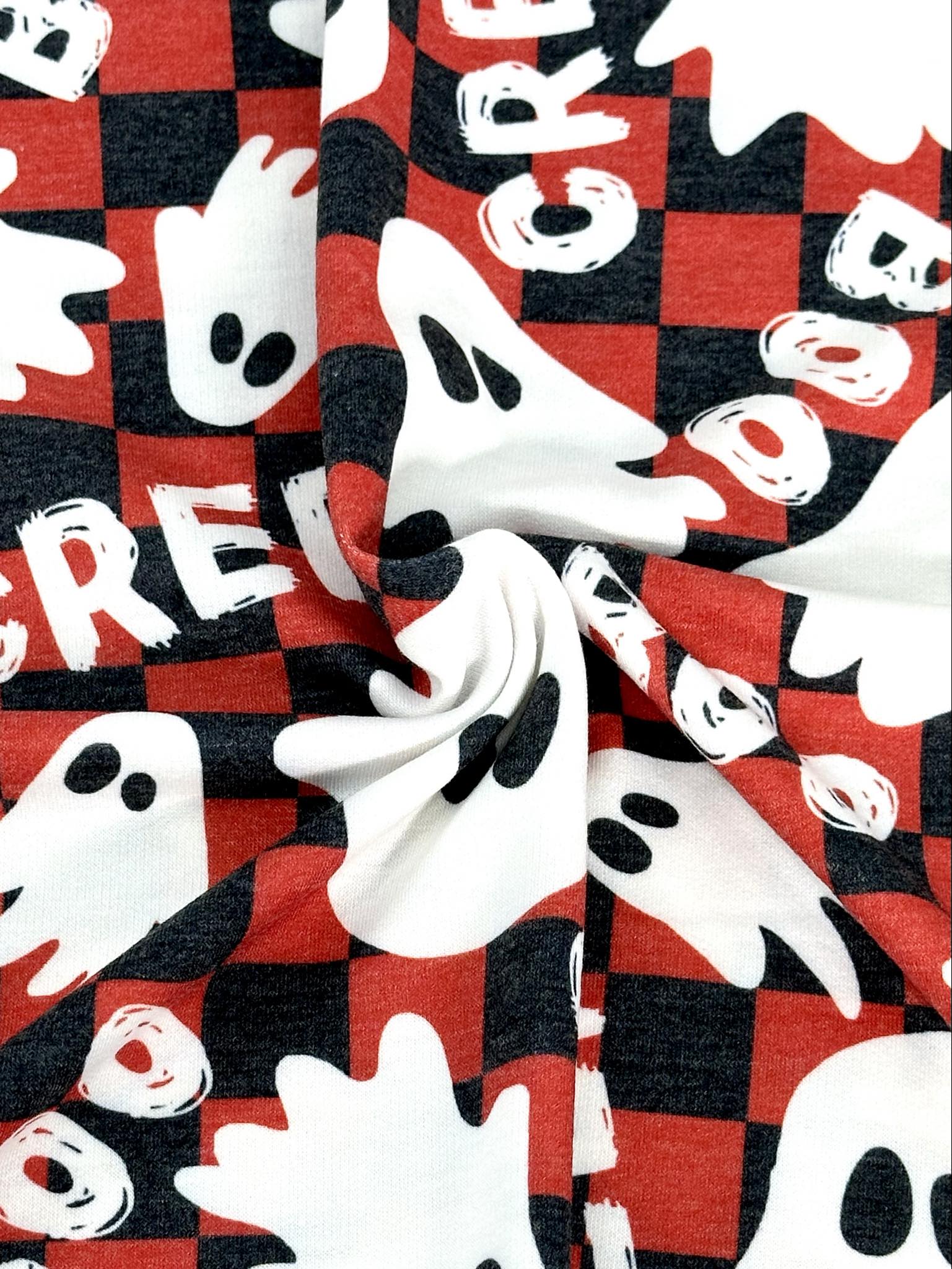 (FRENCH TERRY) GHOST ON RED AND BLACK CHECKERED PRINT