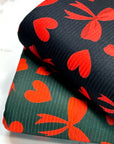 (4X2 YUMMY RIB) RED HEARTS AND BOWS ON BLACK