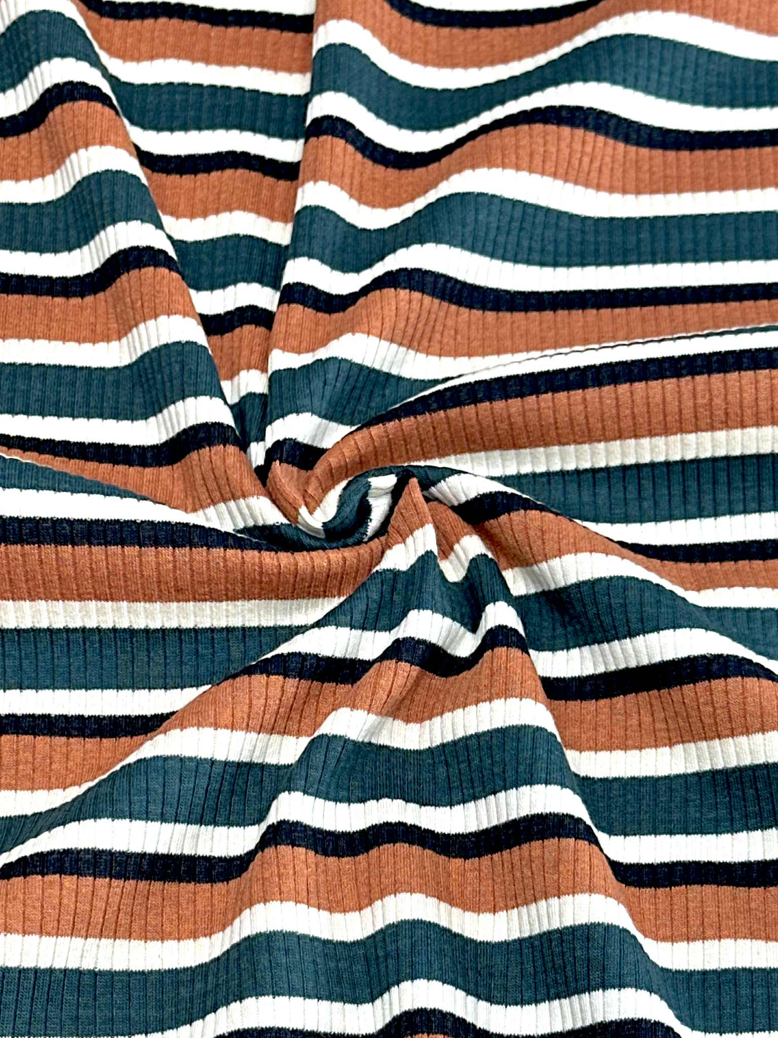 (COTTON RIB) DARK GREEN, BRIGHT RUST, BLACK, AND CREAM STRIPES