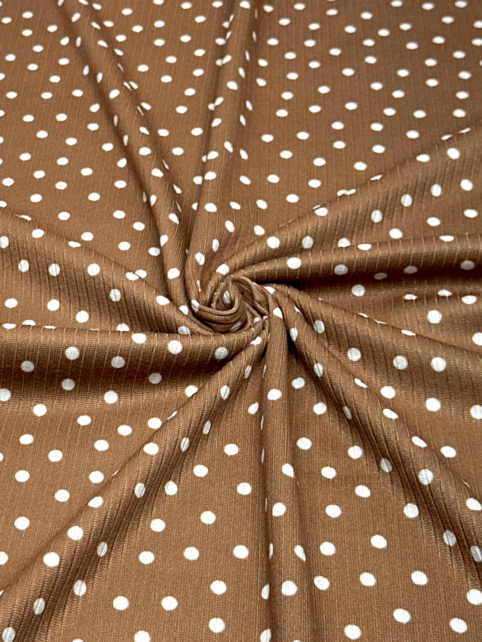 (4X2 RIB) OFF WHITE POLKA DOTS ON POWDER BROWN