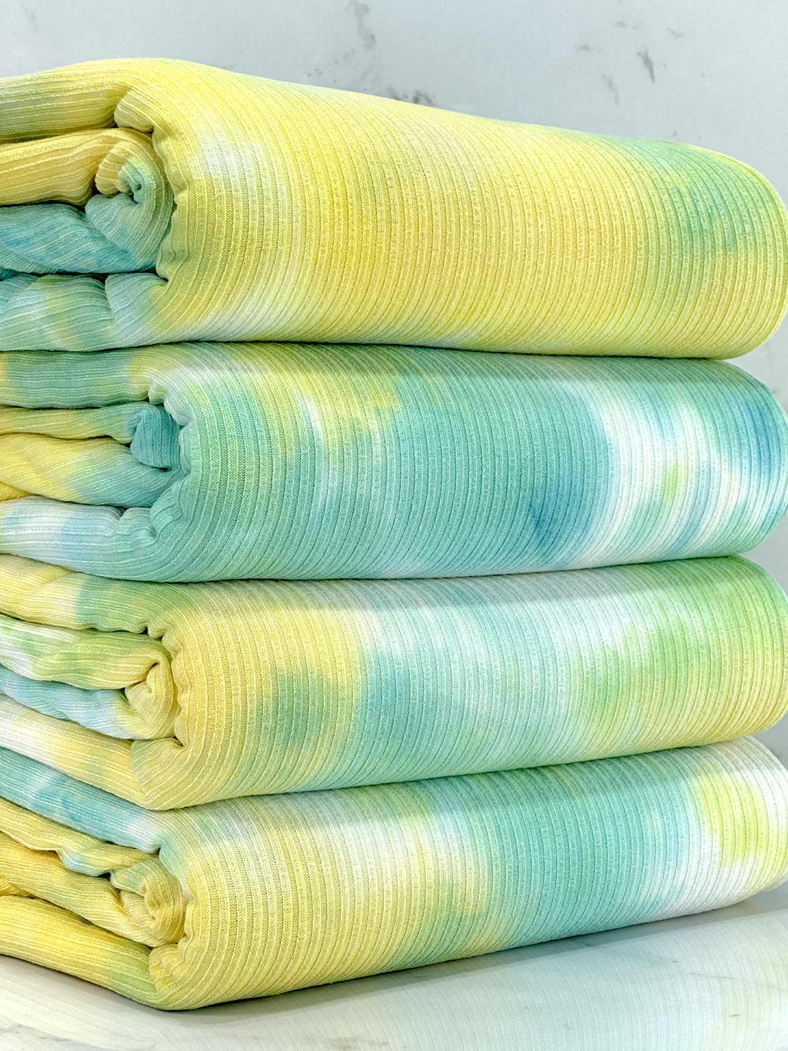 (3X3 RIB) YELLOW AND TIFFANY GREEN TIE DYE