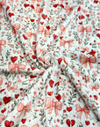 (RUFFLE LACE) HEARTS, BOWS, FLOWERS, AND RED BIRDS ON OFF WHITE