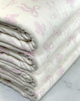 (POINTELLE COTTON SPANDEX RIB) PINK BOWS ON LIGHT CREAM