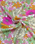 (YUMMY RIB) PINK, YELLOW, GREEN, AND ORANGE FLOWERS ON OFF WHITE