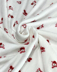 (POINTELLE RIB) TINY RED CHERRIES WITH BOWS ON OFF WHITE