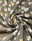 (4X2 YUMMY RIB) ORANGE, PINK, AND OFF WHITE FLOWERS ON POWDER BROWN