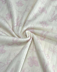 (POINTELLE COTTON SPANDEX RIB) PINK BOWS ON LIGHT CREAM