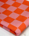 (FRENCH TERRY) ORANGE AND PINK CHECKERED