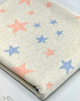 (FRENCH TERRY) BLUE AND PEACH STARS ON VINTAGE CREAM