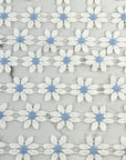 (TRIM) EMBROIDERED WHITE FLOWERS WITH LIGHT BLUE