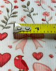 (2X2 BRUSHED RIB) HEARTS, BOWS, FLOWERS, AND RED BIRDS ON OFF WHITE