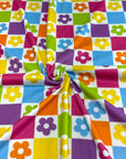 (4X2 YUMMY RIB) MEDIUM BRIGHT COLORFUL FLOWERS AND CHECKERED PATTERN